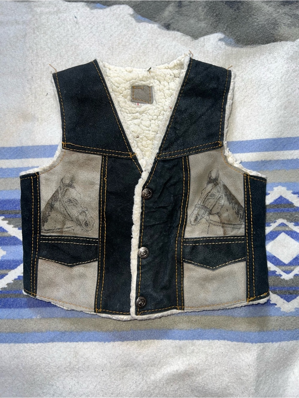 Kids Size 6 Handmade Western Horse Leather/Sherpa Vintage Styled Vest